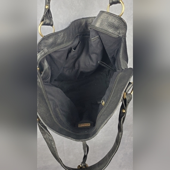 Talbots Black Pebbled Leather Hobo Shoulder Purse Handbag Zip Pockets Tassles - Picture 3 of 8